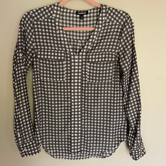 Express Gingham Collarless City Shirt - XS - Picture 3 of 7